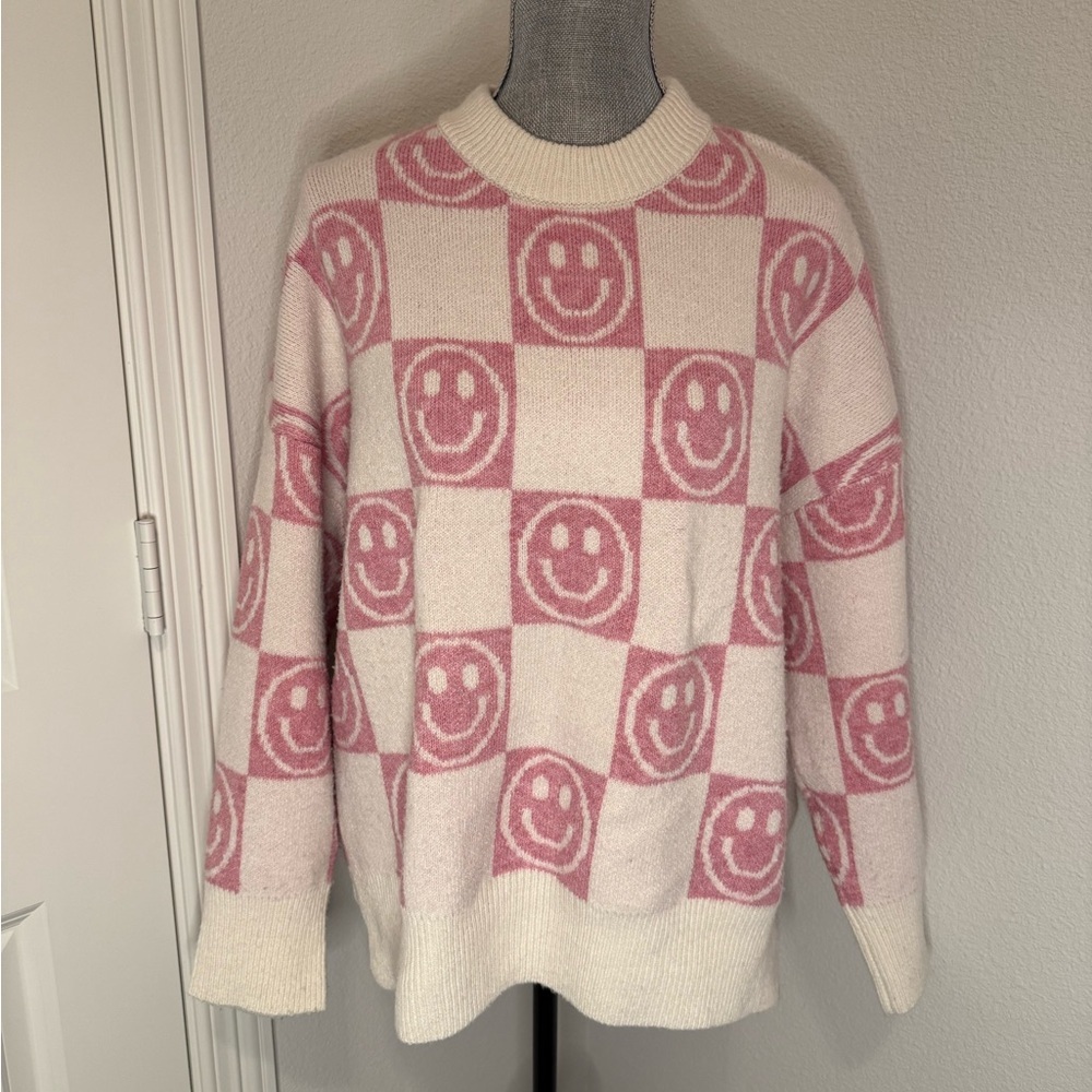 Jessica Simpson Pink and White Smiley Face Sweater | M